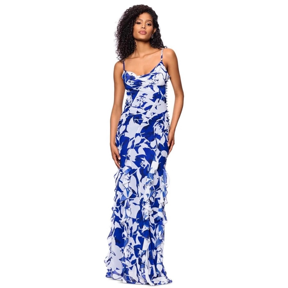 Betsy & Adam Blue and White Floral Maxi Dress